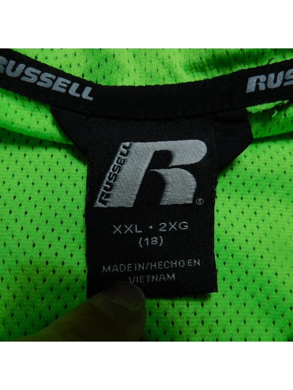 Russell Boys XXL 18 Windbreaker Jacket Camo Lime Green Black Hooded Full Zip Mes
